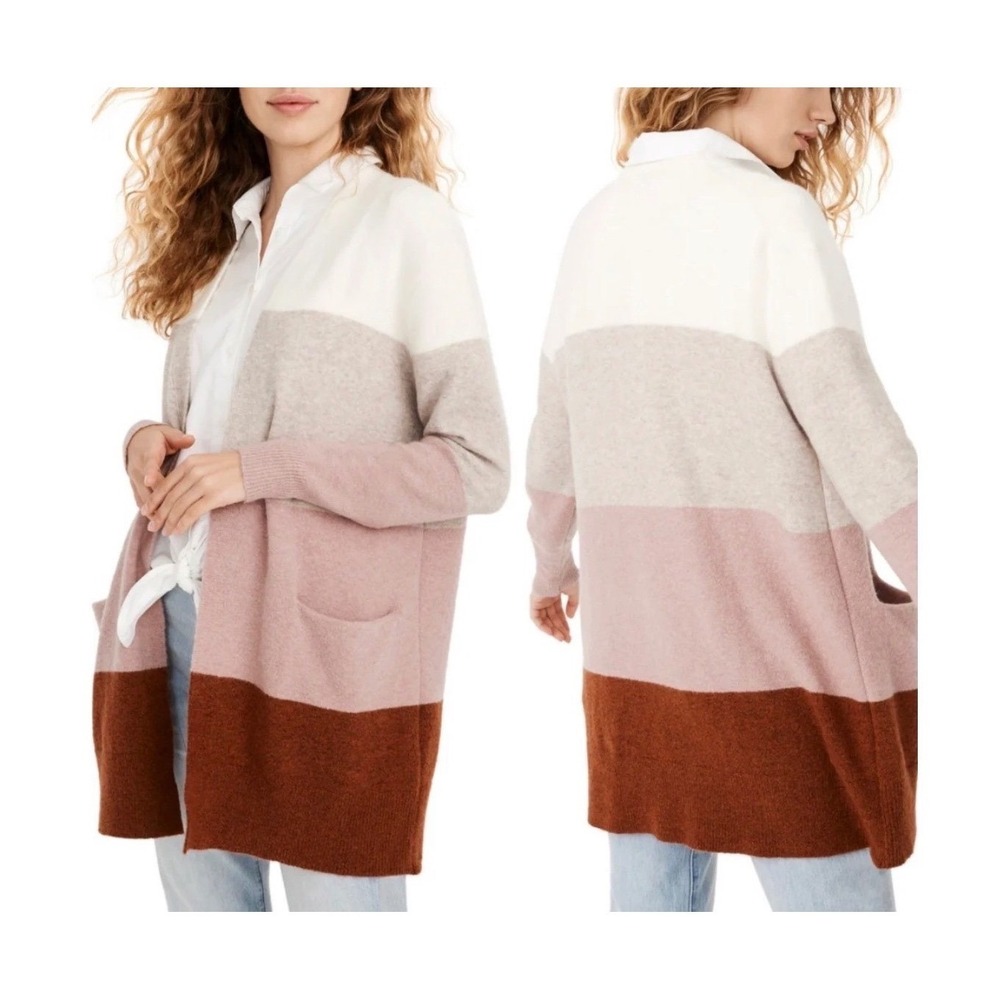 Madewell Ryder Colorblock Merino Wool Alpaca Open Cardigan L Preppy Clean Girl